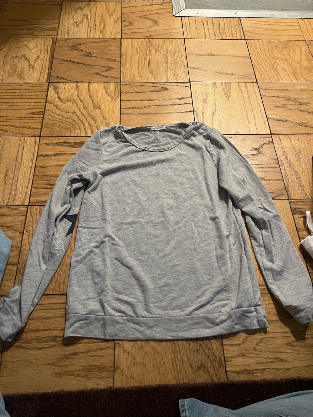 Navy Star Elbowed Detailed Gray Long Sleeve